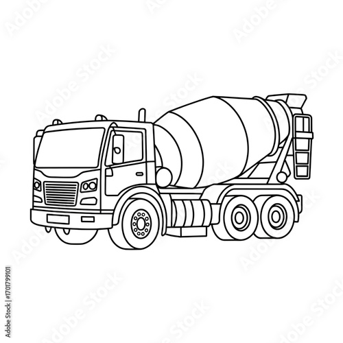 A concrete mixer truck illustration vector style coloring page