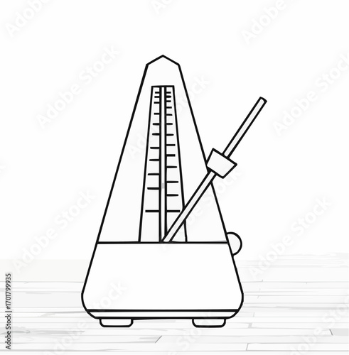Line art illustration of a metronome on a wooden floor background
