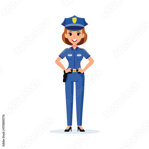 Confident Female Police Officer in Blue Uniform - AI Generated