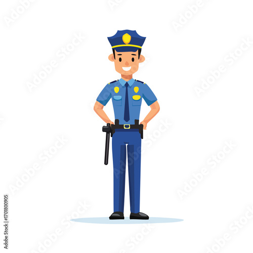 Smiling Male Police Officer in Blue Uniform - AI Generated
