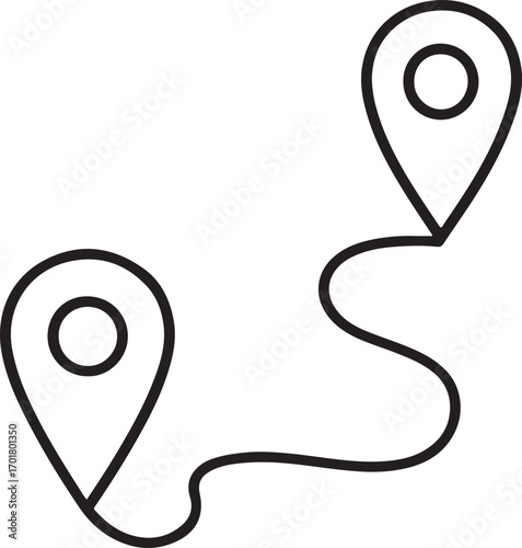 Simple outline map pin route and path icon for navigation and travel destinations