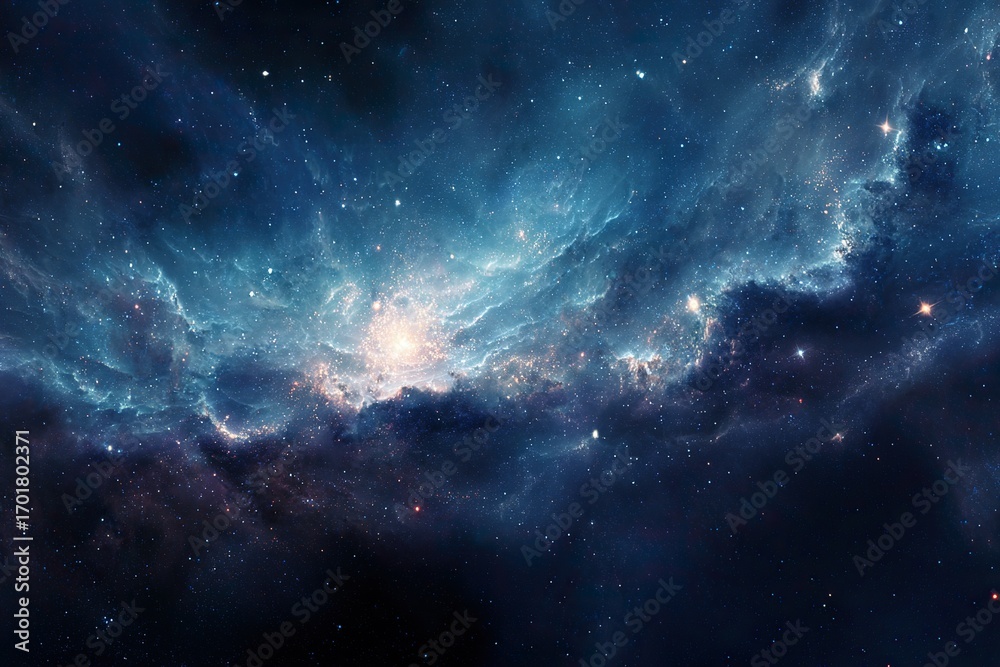 Fototapeta premium Vibrant nebula in deep space with bright stars and cosmic clouds.