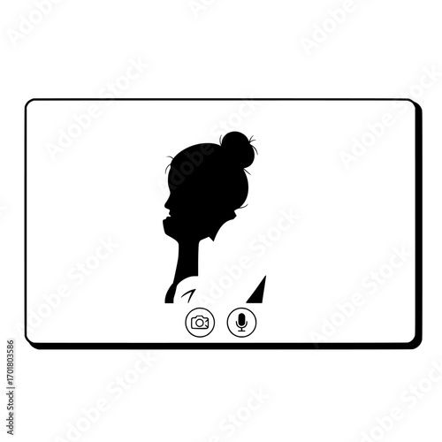 Close up profile silhouette of a young woman with her hand on her chin looking to the side isolated on white background isolated on transparent background