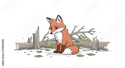 Sad Fox Amidst Broken Branches A Story of Loss and Resilience