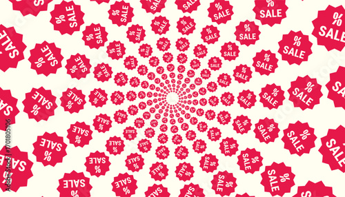 Abstract vector with red "SALE" and % tags in a spiraling pattern, creating urgency and strong visual impact.
