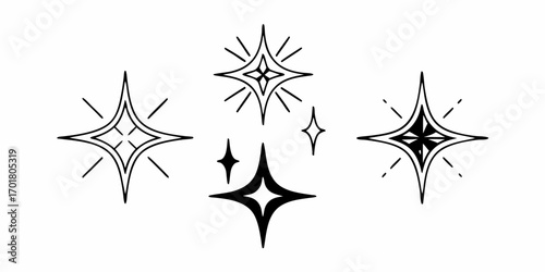 Illustration of assorted star shapes with different designs and sizes on a white background artful stars