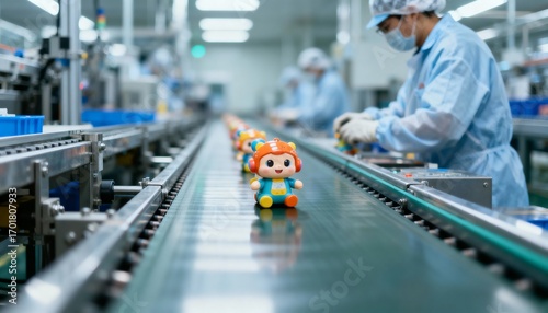 Wallpaper Mural Toy Manufacturing: Workers Assembling Dolls on a Production Line in a Modern Factory Setting Torontodigital.ca