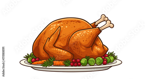 Succulent roasted turkey centerpiece with vibrant vegetables, perfect for festive holiday feasts and gourmet culinary promotions.