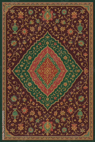 Moroccan Folk art inspired Carpet with modern Pattern in high definition isolated on white canvas with trending colors
