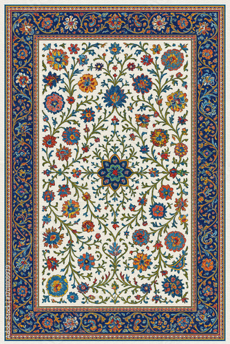 Moroccan Folk art inspired Carpet with modern Pattern in high definition isolated on white canvas with trending colors
