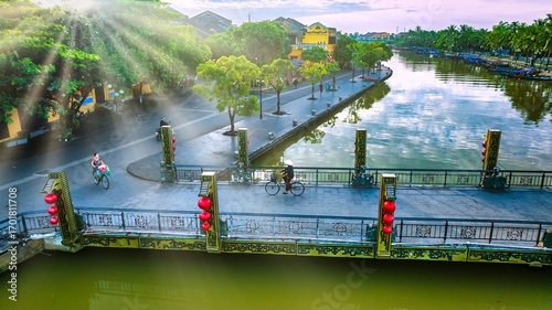 Canvastavla Morning at the wooden bridge in Hoi An ancient town