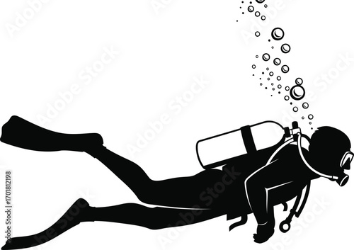 Scuba diver exploring the ocean depths gracefully with scuba gear and an oxygen tank for diving