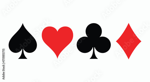 Playing Card Suits Symbols – Spade, Heart, Club and Diamond Icons for Casino and Game Design