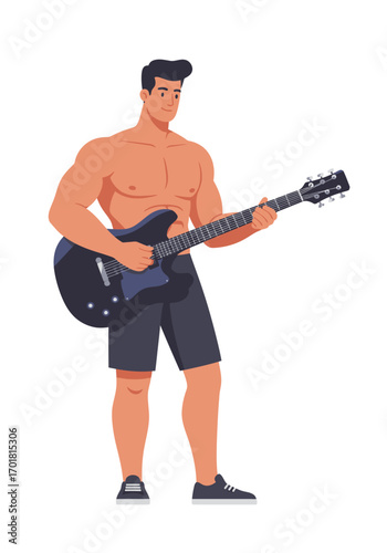 Ideal for music promotions, fitness guides, and rockthemed designs. This powerful image exudes passion and masculinity in a casual setting.