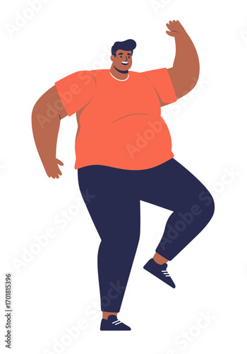 Happy man dancing with raised hand. Suitable for celebrating success, joy, parties, dance events, happiness, energetic vibes, and positive emotions.