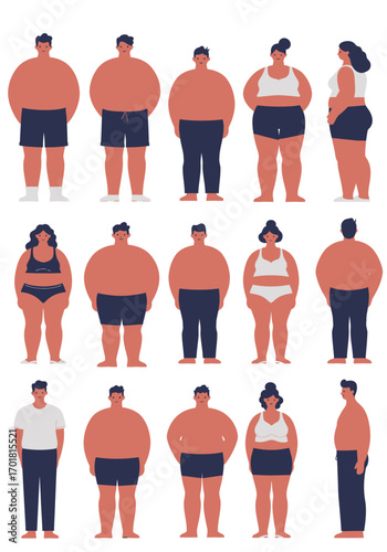 People with diverse body shapes and sizes suitable for promoting body positivity, diversity, inclusion, and healthrelated content.