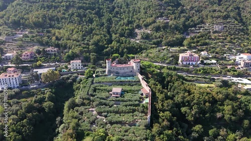 Aerial drone video of the medieval castle of Castellammare di Stabia, a historic fortress overlooking the Gulf of Naples. Italy.