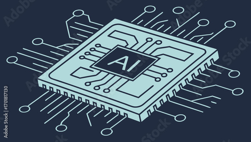 Abstract AI polygonal chip with circuit elements, showcasing technology and innovation in modern design