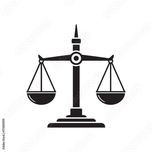 Vector graphic illustration of a balance scale symbol, an iconic representation of legal judgment, fairness, and morality