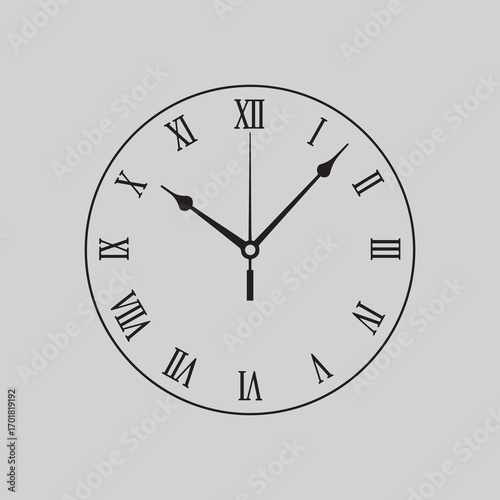 Simple black and white illustration of a classic clock with Roman numerals, representing the abstract concept of time