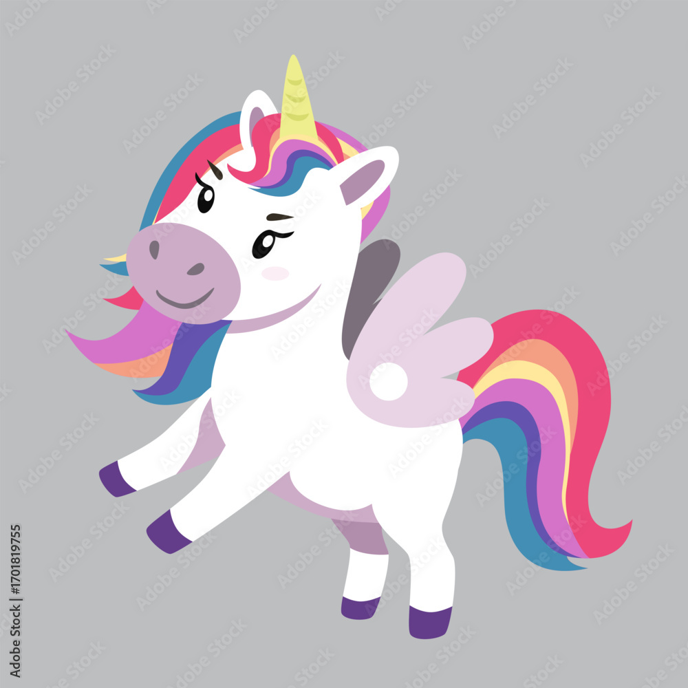 Naklejka premium beautiful unicorn wants to fly with her wings