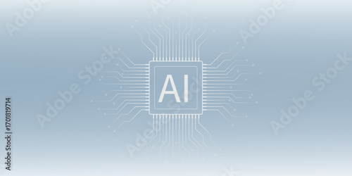 Web banner with robot hand pressing power button, technology, machine learning, neural network, Artificial Intelligence (AI). vector ilustration.