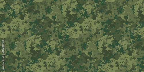 Intricate digital camouflage pattern in shades of green.  Ideal for military, tactical, or outdoorthemed designs.