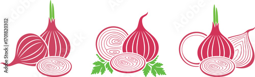 Red onion logo. Isolated red onion on white background. 