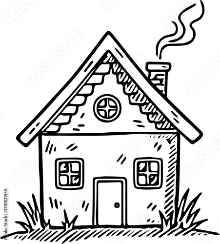 Charming House Illustration: Whimsical Home with Smoking Chimney