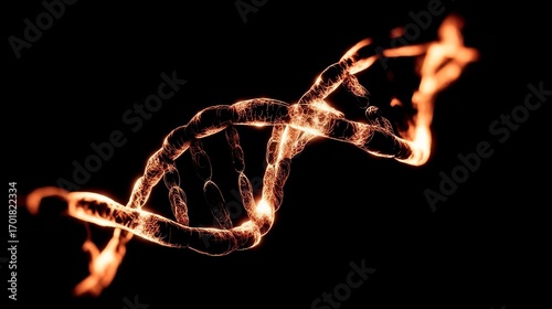 The human DNA structure glows with vibrant flames against a dark background,