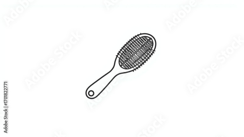 Simple black and white line art illustration of a hairbrush. Minimalist doodle icon for personal grooming, beauty, and self-care concepts
