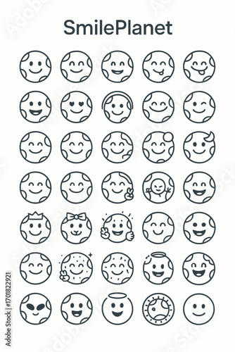 Collection of planet faces with varied emotions and expressions, perfect for educational and creative projects