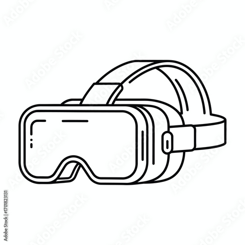 Perspective Line Drawing of VR Headset with Strap on White Background 