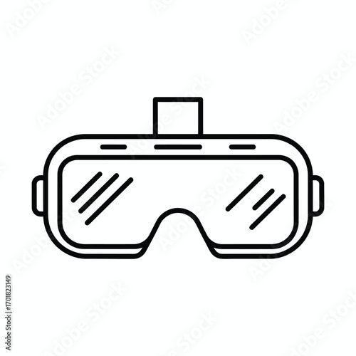 Minimalist Line Art Icon of VR Headset on White Background 