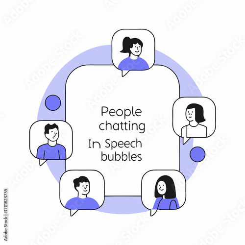 Vector art of people chatting in speech bubbles group of people talking and communicate social network concept vector illustration