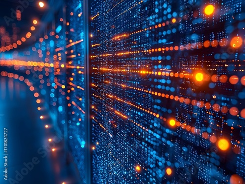 Abstract digital data streams and glowing lights visualize futuristic network connections and information flow