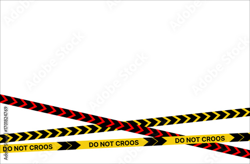 Yellow black tape. Do not cross ribbons. Police warning barrier tapes for criminal accident places. Set of caution crime scene bands. Seamless striped boundary lines. Vector illustration.