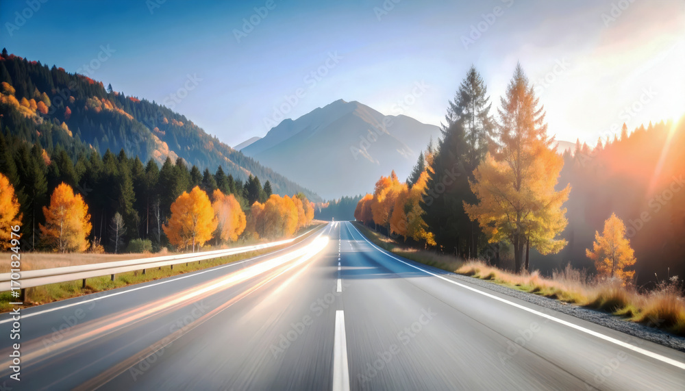 Fototapeta premium Captivating Autumn Road Trip Scenic Drive through Golden Mountain Forest