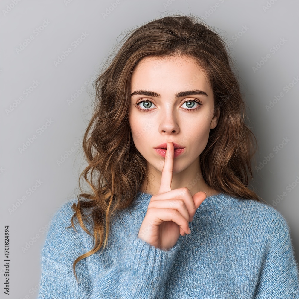 Naklejka premium young woman with finger on lips