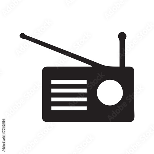 Retro radio silhouette icon vector illustration on white with wireless network router and digital antenna.
