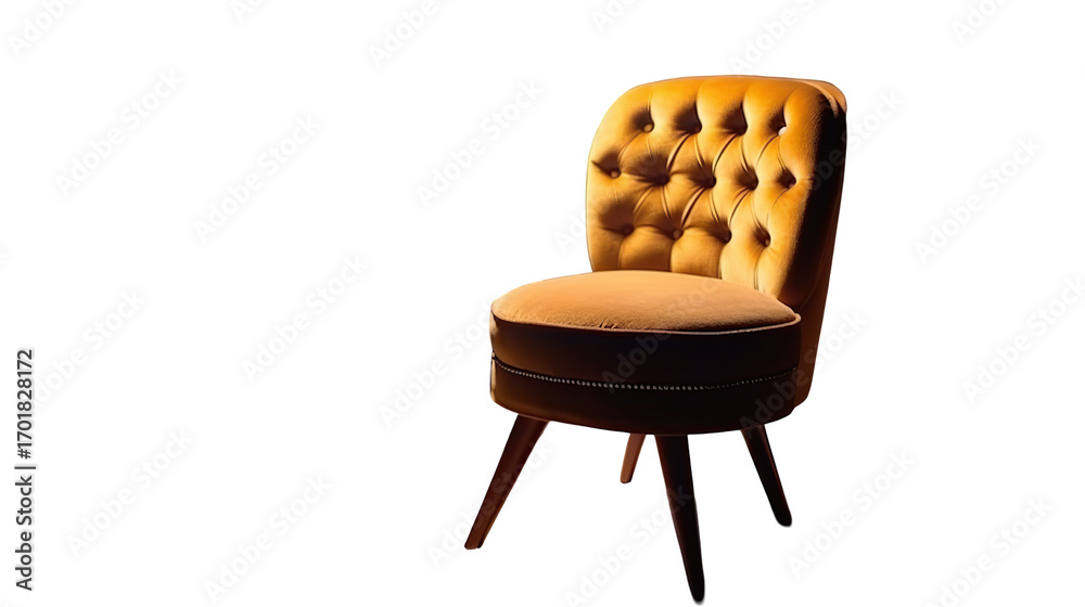 Fototapeta premium Golden velvet chair, dramatic lighting