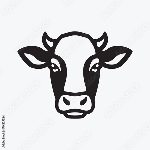 cow head silhouette vector illustration, cattle face icon, farm animal design, dairy livestock graphic isolated on white background.