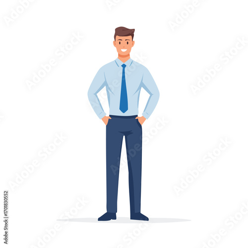Smiling Young Office Man in Blue Shirt and Tie - AI Generated