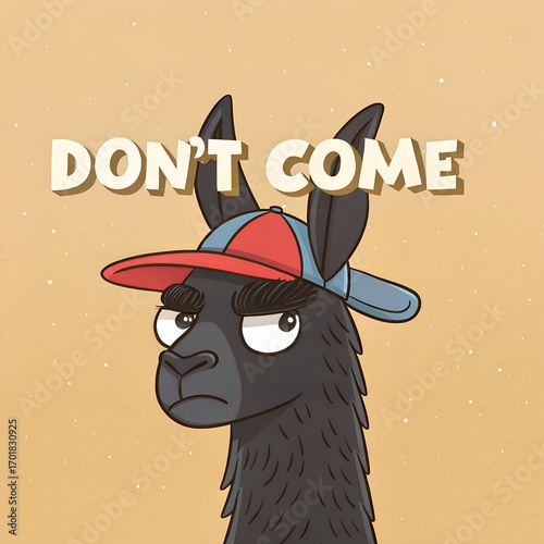 Llama wearing a cap expresses defiance with bold statement in a playful and vibrant style, featuring eye-catching colors and a humorous attitude, ideal for fun art or merchandise