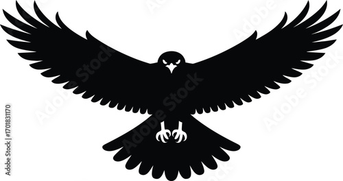 Silhouette of a bird with wings spread wide under a spotlight on a plain background image design