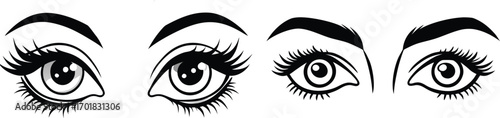Stylized Eyes with Long Eyelashes in Black and White Vector Illustration