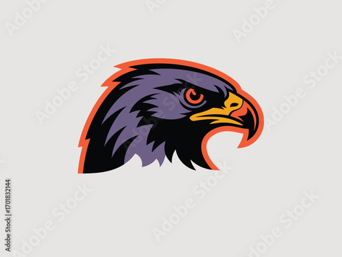 Stylized eagle head logo with orange outline and the word skyfire underneath it on a gray background