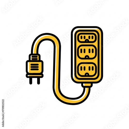 Vector art of yellow extension cord with three outlets
