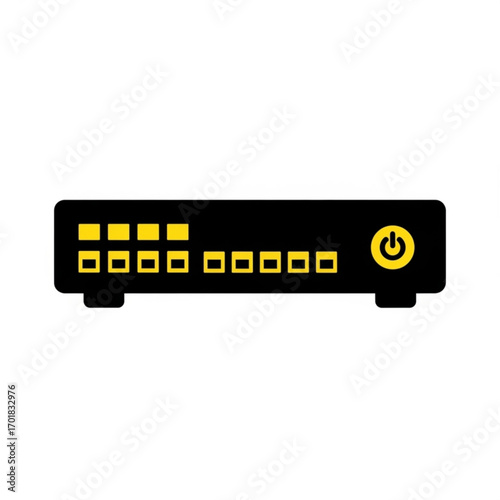 Vector art of network switch with power button and status lights