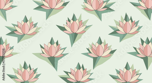 Beautiful Lotus Flower Seamless Pattern Tender Colors Design